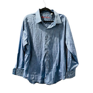 Robert Graham Paisley Blue Roll Flip Cuff Button Down Shirt Size XL Long Sleeve